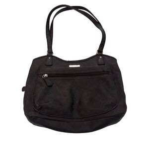 MultiSac Shoulder Bag Black Floral Embossed Faux Leather Multi Pocket Handbag